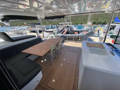 Deck of The Moon (GND), a Lagoon 55 catamaran at St. George's, Grenada