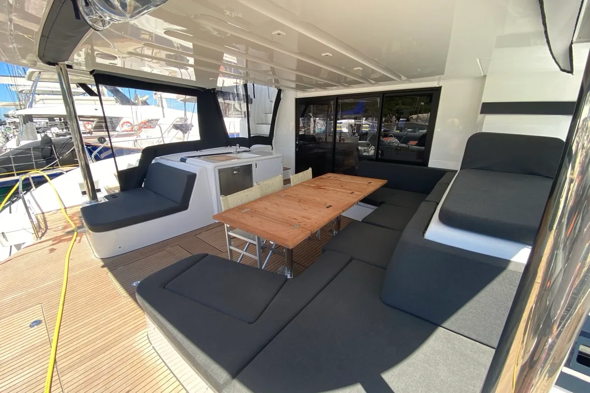 Deck of The Moon (GND), a Lagoon 55 catamaran at St. George's, Grenada