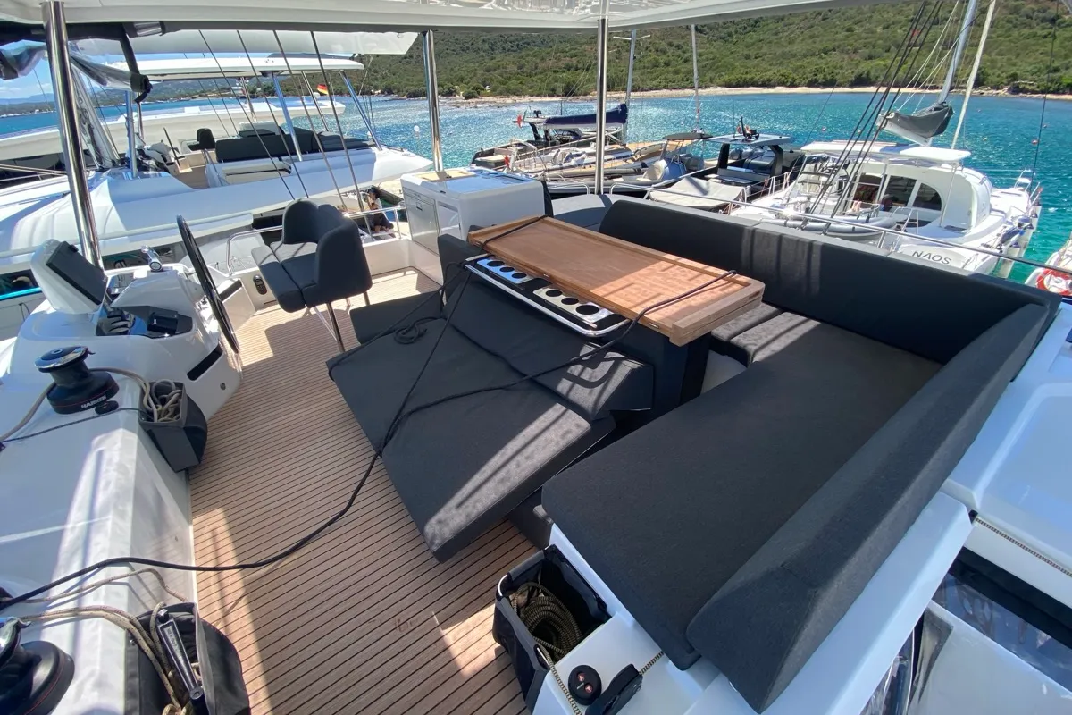 Deck of The Moon (GND), a Lagoon 55 catamaran at St. George's, Grenada