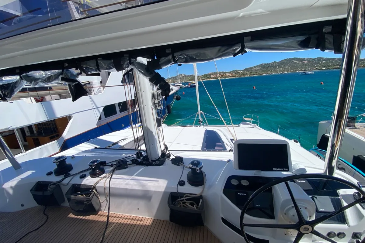Cockpit of The Moon (GND), a Lagoon 55 catamaran at St. George's, Grenada