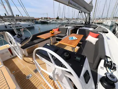 Cockpit of Prima vera - OW, a Hanse 460 sailboat at Sukošan, Croatia