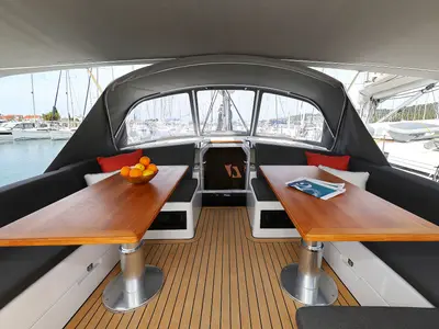 Deck of Prima vera - OW, a Hanse 460 sailboat at Sukošan, Croatia