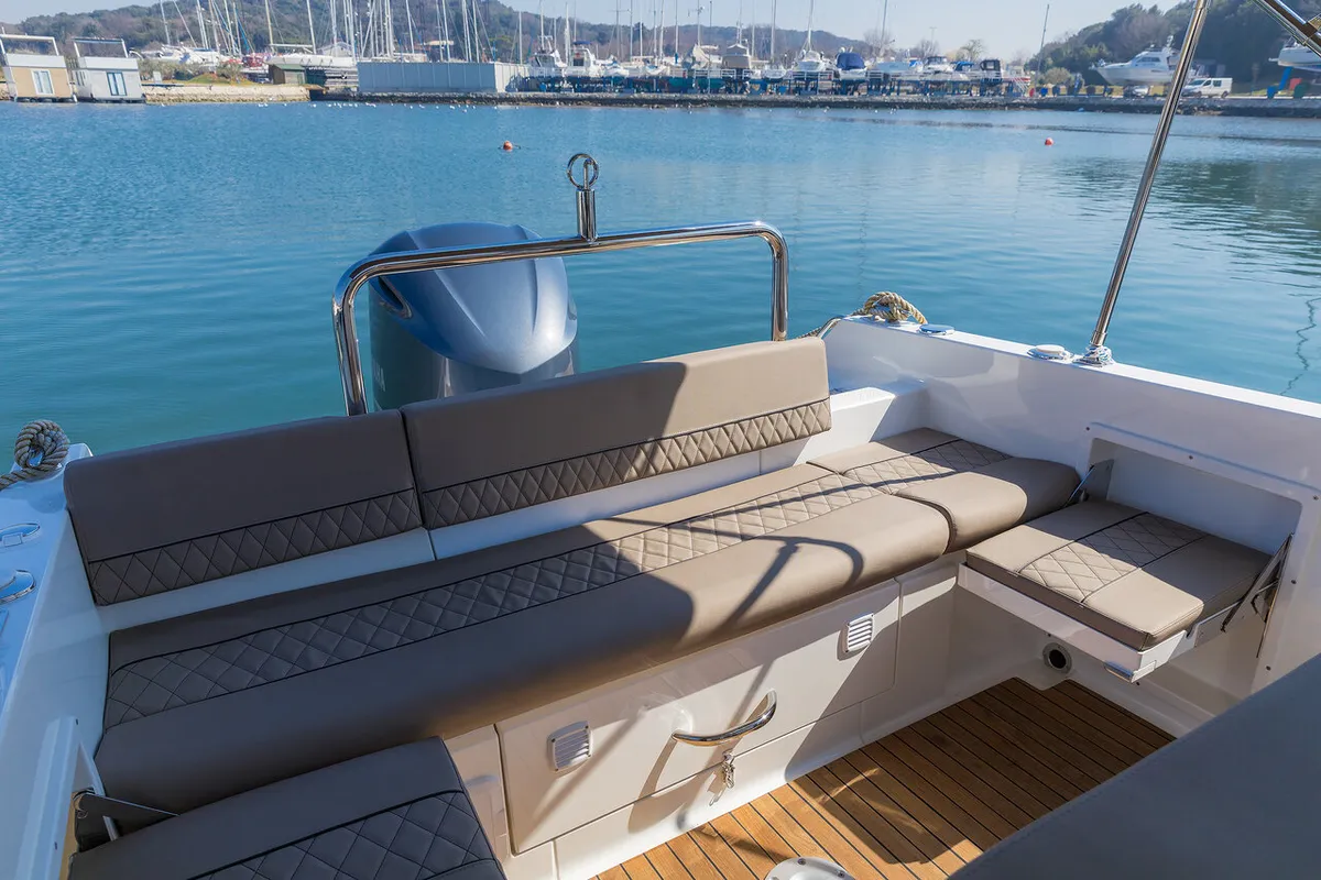 No Name, a Pacific Craft 750 Sun Cruiser motorboat at Grad Pula, Croatia