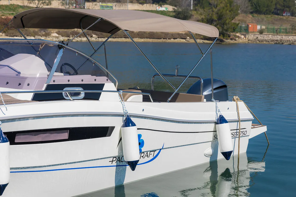 No Name, a Pacific Craft 750 Sun Cruiser motorboat at Grad Pula, Croatia