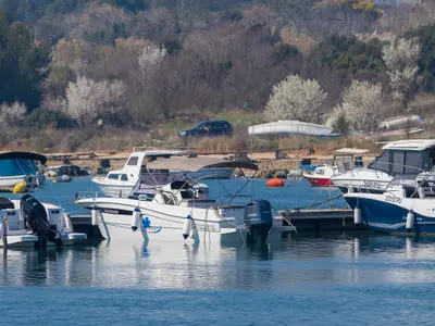 No Name, a Pacific Craft 750 Sun Cruiser motorboat at Grad Pula, Croatia