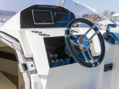 Cockpit of Pacific Craft 750 Sun Cruiser, a motorboat at Pula, Croatia
