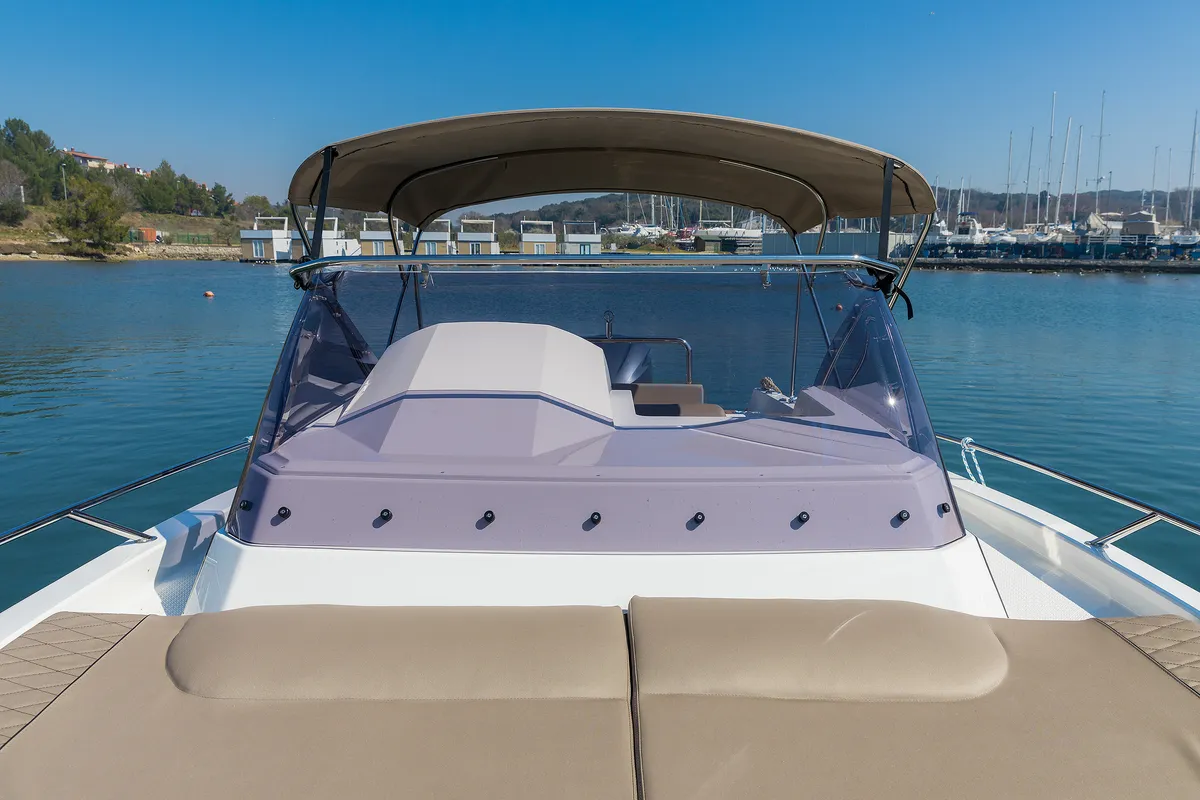 No Name, a Pacific Craft 750 Sun Cruiser motorboat at Grad Pula, Croatia
