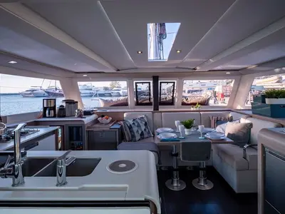 Salon of Lfk-Isla 40, a Fountaine Pajot Isla 40 catamaran at Municipal Unit of Lefkada, Greece