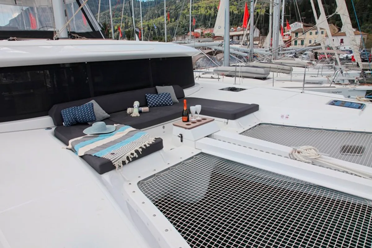 Deck of Iris, a Lagoon 46 catamaran at Benitses, Greece