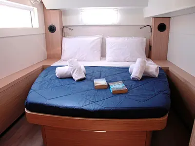 Cabin on Iris, a Lagoon 46 catamaran at Benitses, Greece