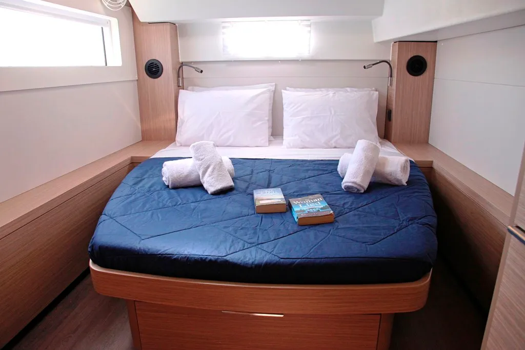 Cabin on Iris, a Lagoon 46 catamaran at Benitses, Greece