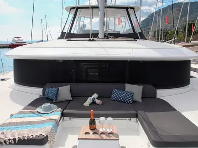 Deck of Iris, a Lagoon 46 catamaran at Benitses, Greece