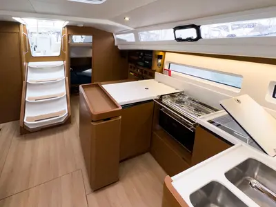 Galley of tam elli, a Jeanneau Sun Odyssey 440 sailboat at Palma de Mallorca, Spain