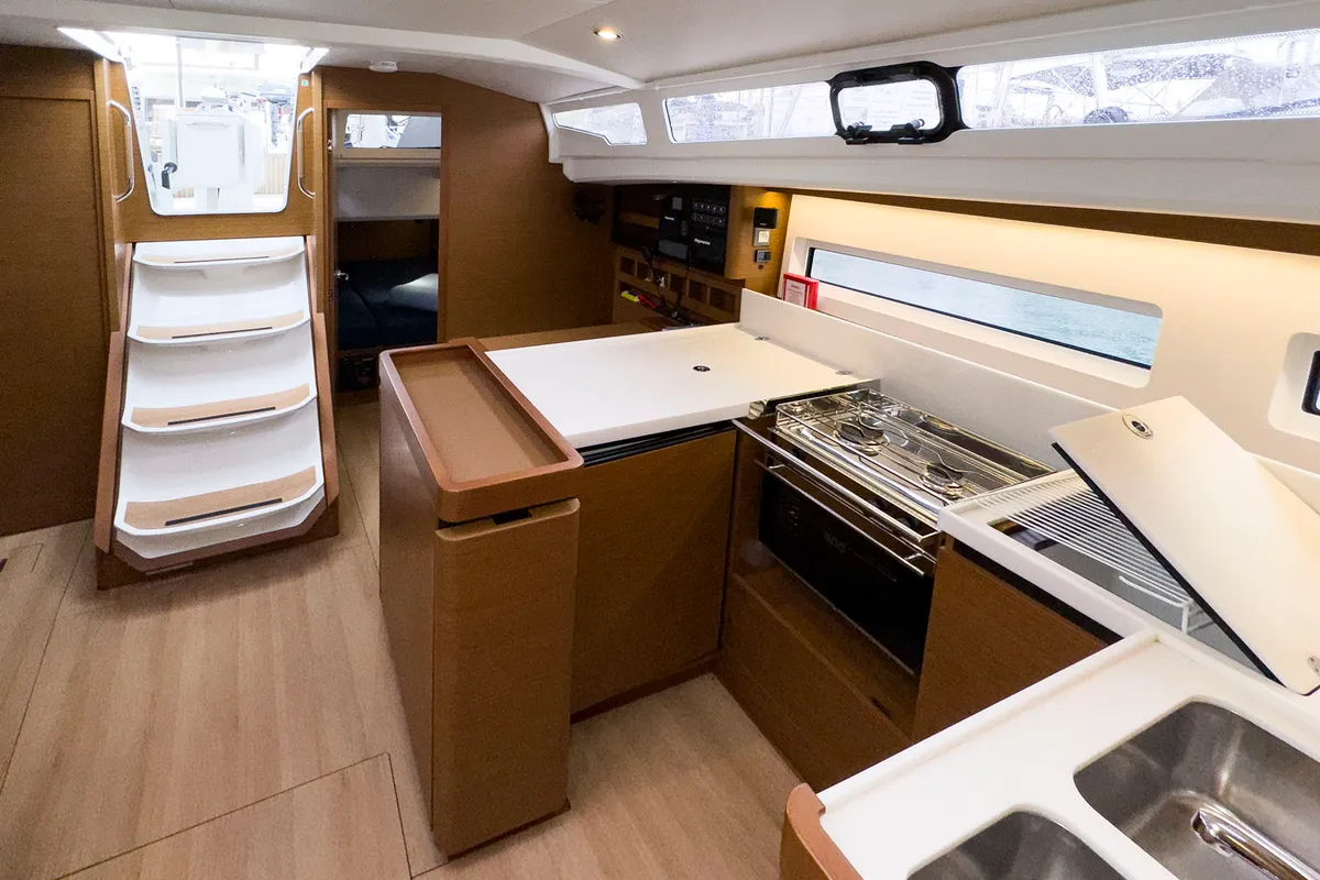 Galley of tam elli, a Jeanneau Sun Odyssey 440 sailboat at Palma de Mallorca, Spain
