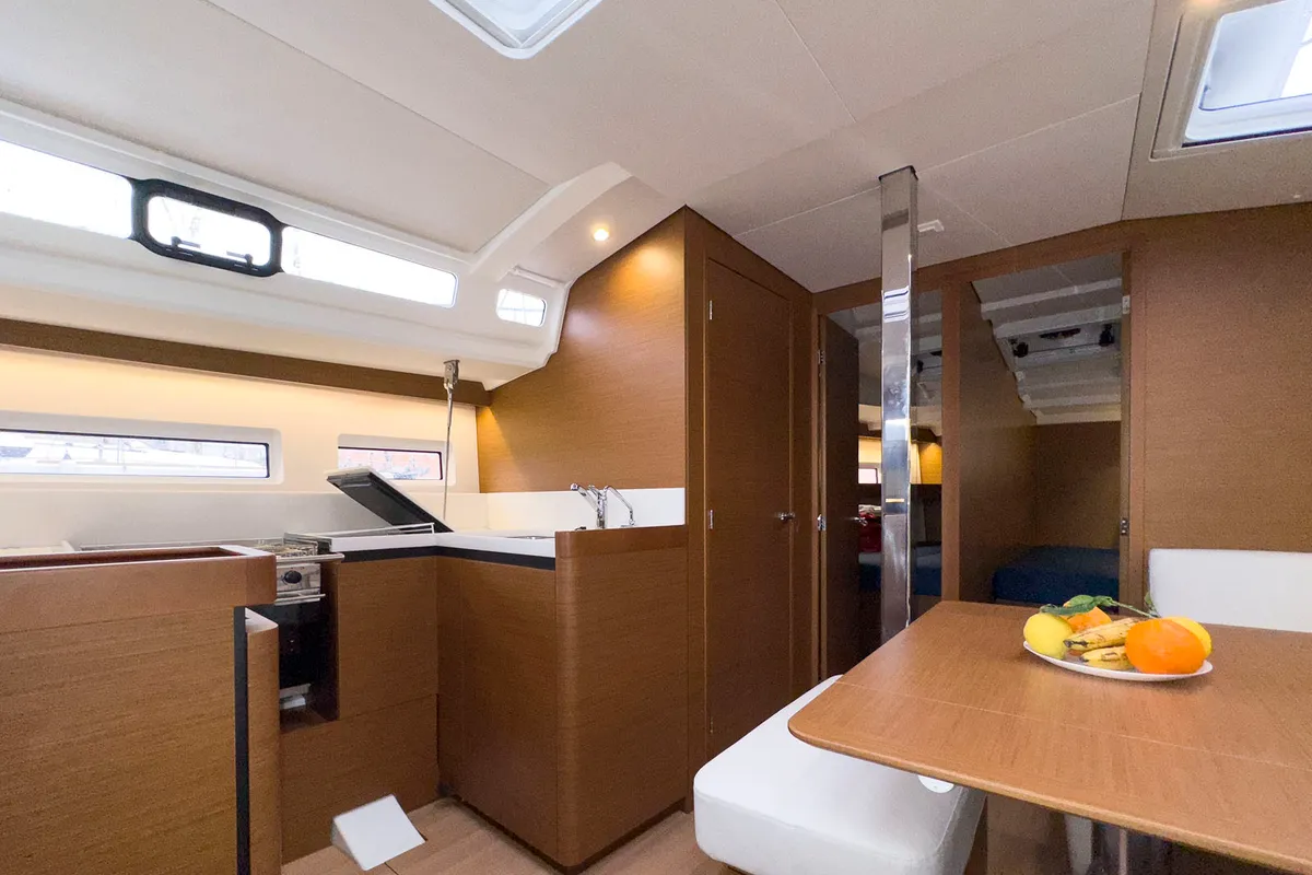 Galley of tam elli, a Jeanneau Sun Odyssey 440 sailboat at Palma de Mallorca, Spain