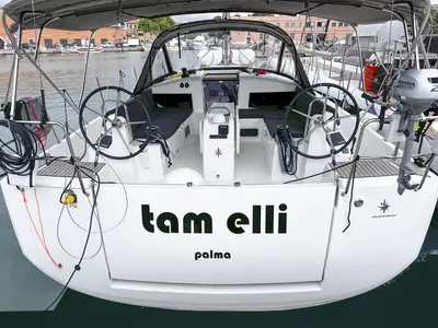 Cockpit of tam elli, a Jeanneau Sun Odyssey 440 sailboat at Palma de Mallorca, Spain
