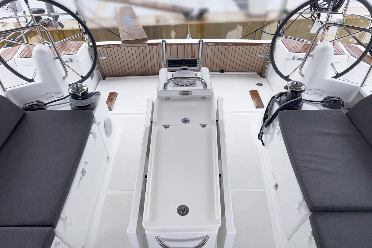 Cockpit of tam elli, a Jeanneau Sun Odyssey 440 sailboat at Palma de Mallorca, Spain
