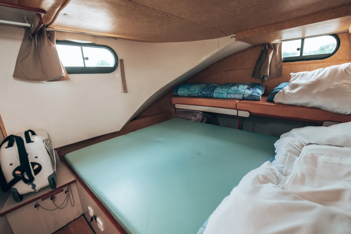 Cabin on Allegro 1, a Nicols Confort 900 DP motorboat at Sablé-sur-Sarthe, France