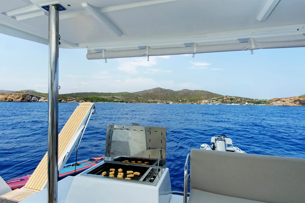Salon of Helidoni, a Fountaine Pajot Tanna 47 catamaran at Volos Municipality, Greece