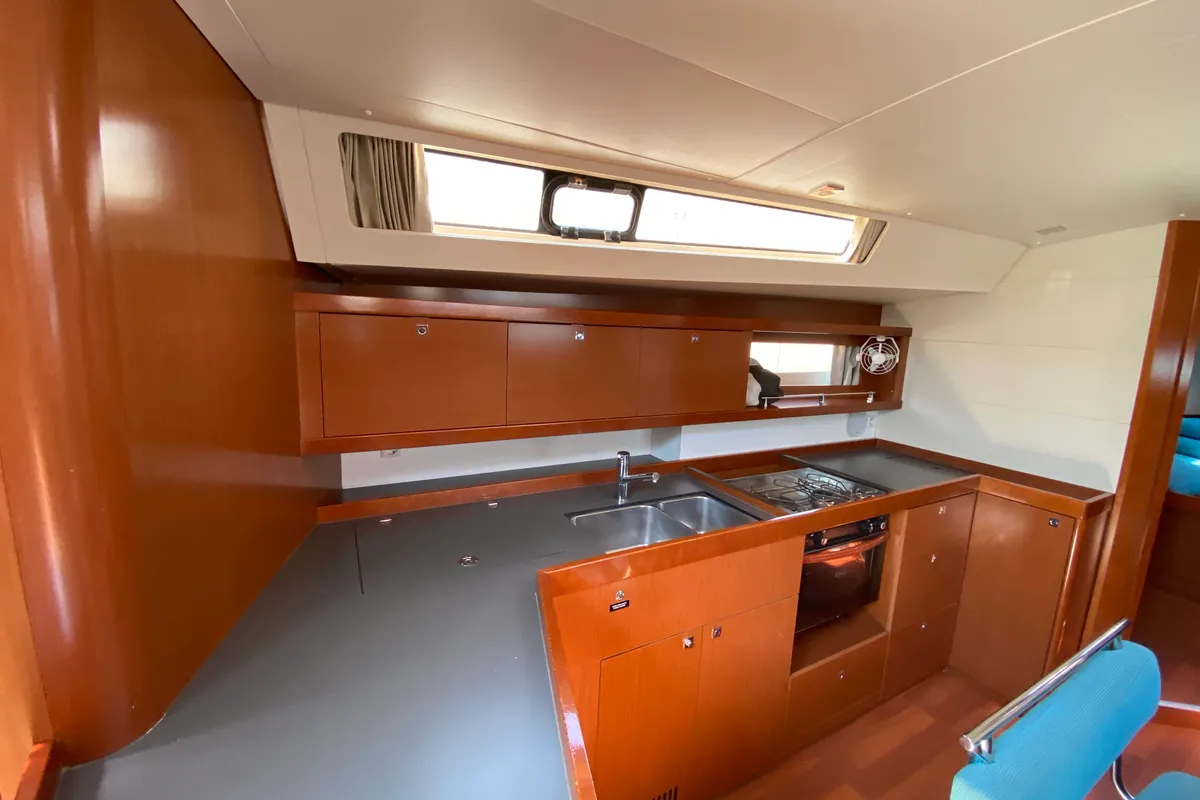 Cockpit of Kaali, a Beneteau Oceanis 45 sailboat at La Spezia, Italy