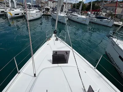 Deck of A.HO.I. two, a Bavaria C42 sailboat at Grad Trogir, Croatia