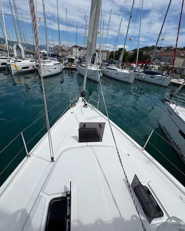 Deck of A.HO.I. two, a Bavaria C42 sailboat at Grad Trogir, Croatia
