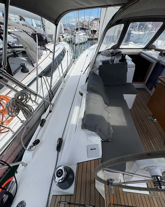 Cockpit of A.HO.I. two, a Bavaria C42 sailboat at Grad Trogir, Croatia