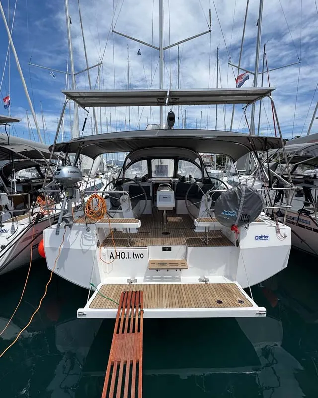 Exterior view of A.HO.I. two, a Bavaria C42 sailboat at Grad Trogir, Croatia