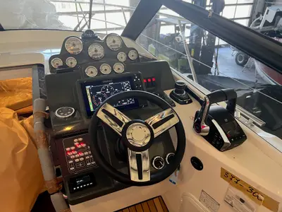 Cockpit of Lui, a Bavaria S30 motorboat at Grad Pula, Croatia