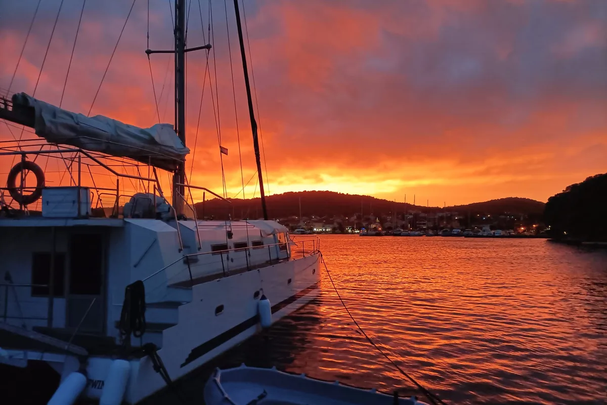 Exterior view of Gulet Catamaran, a catamaran at Trogir, Croatia