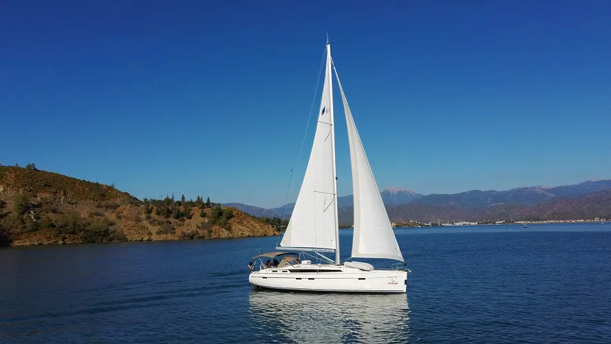 Exterior view of Seawalker, a Bavaria Cruiser 51 sailboat at Fethiye, Turkey