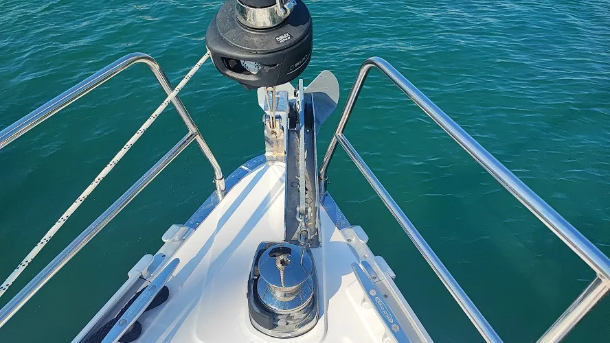Deck of Seawalker, a Bavaria Cruiser 51 sailboat at Fethiye, Turkey