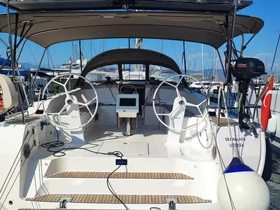 Cockpit of Seawalker, a Bavaria Cruiser 51 sailboat at Fethiye, Turkey