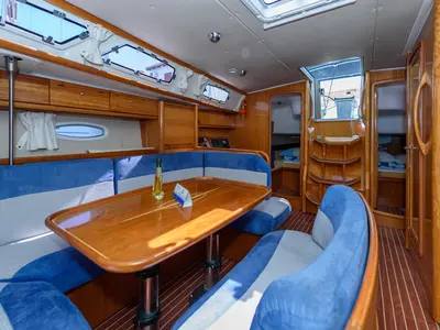 Salon of Sugar Bunny, a Bavaria 40 Cruiser sailboat at Trogir, Croatia