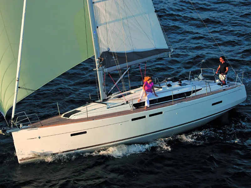 Exterior view of Blueberry, a Jeanneau Sun Odyssey 419 sailboat at Parikia, Greece