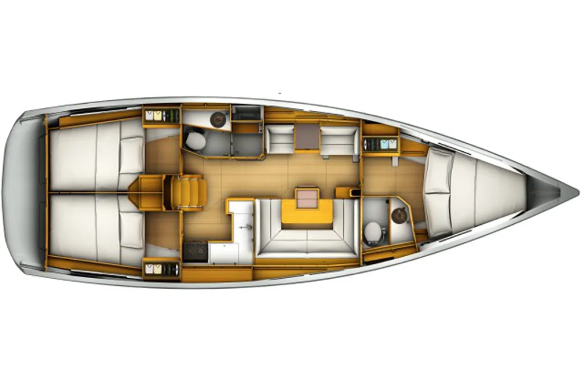 Floor plan of Blueberry, a Jeanneau Sun Odyssey 419 sailboat at Parikia, Greece