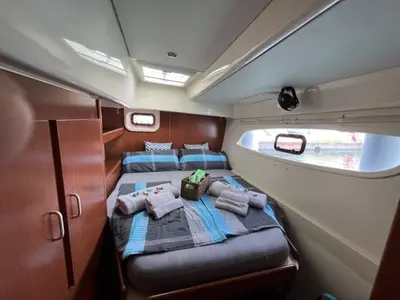 Cabin on Cecilia, a Leopard 44 catamaran at Corfu, Greece