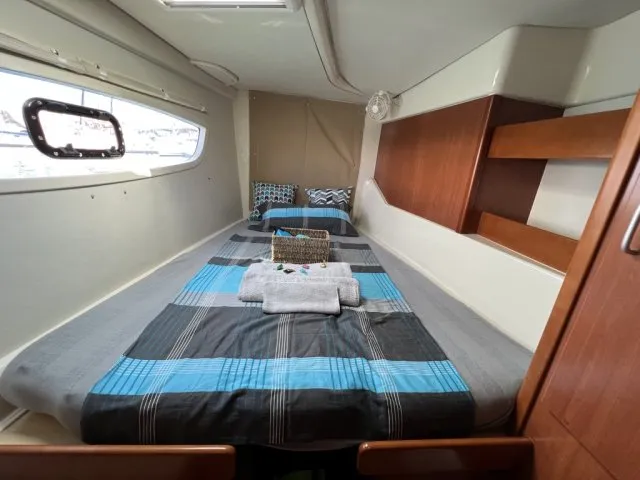 Cabin on Cecilia, a Leopard 44 catamaran at Corfu, Greece