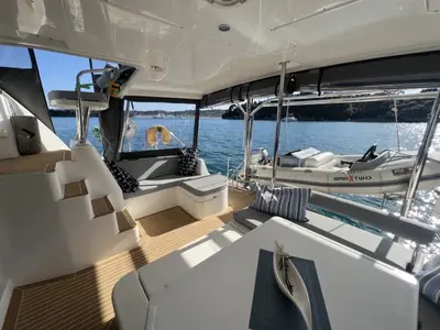 Deck of Cecilia, a Leopard 44 catamaran at Corfu, Greece
