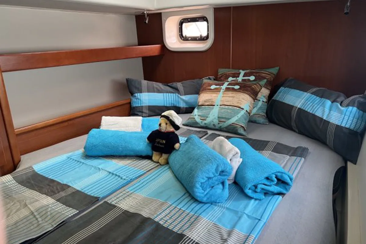 Cabin on Cecilia, a Leopard 44 catamaran at Corfu, Greece