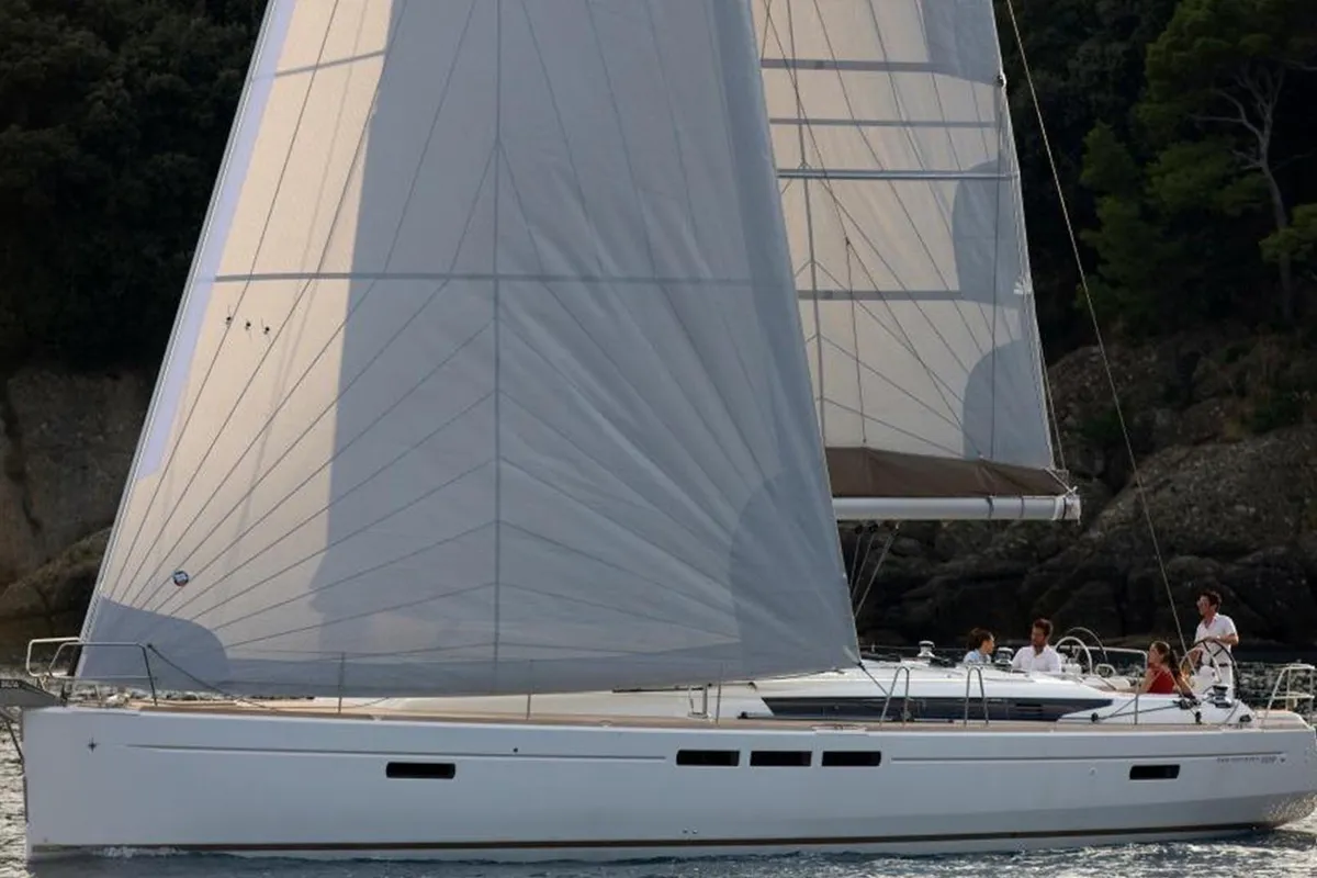 Exterior view of Jester, a Jeanneau Sun Odyssey 509 sailboat at Athens, Greece