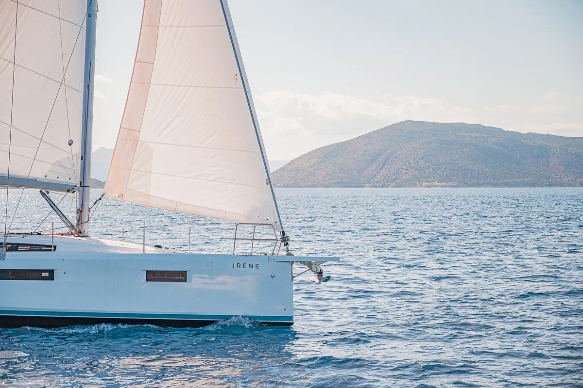 Exterior view of Irene, a Jeanneau Sun Odyssey 410 sailboat at Athens, Greece