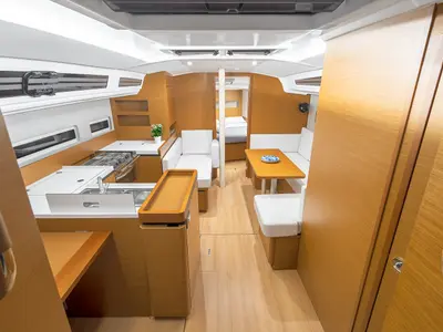 Salon of Irene, a Jeanneau Sun Odyssey 410 sailboat at Athens, Greece