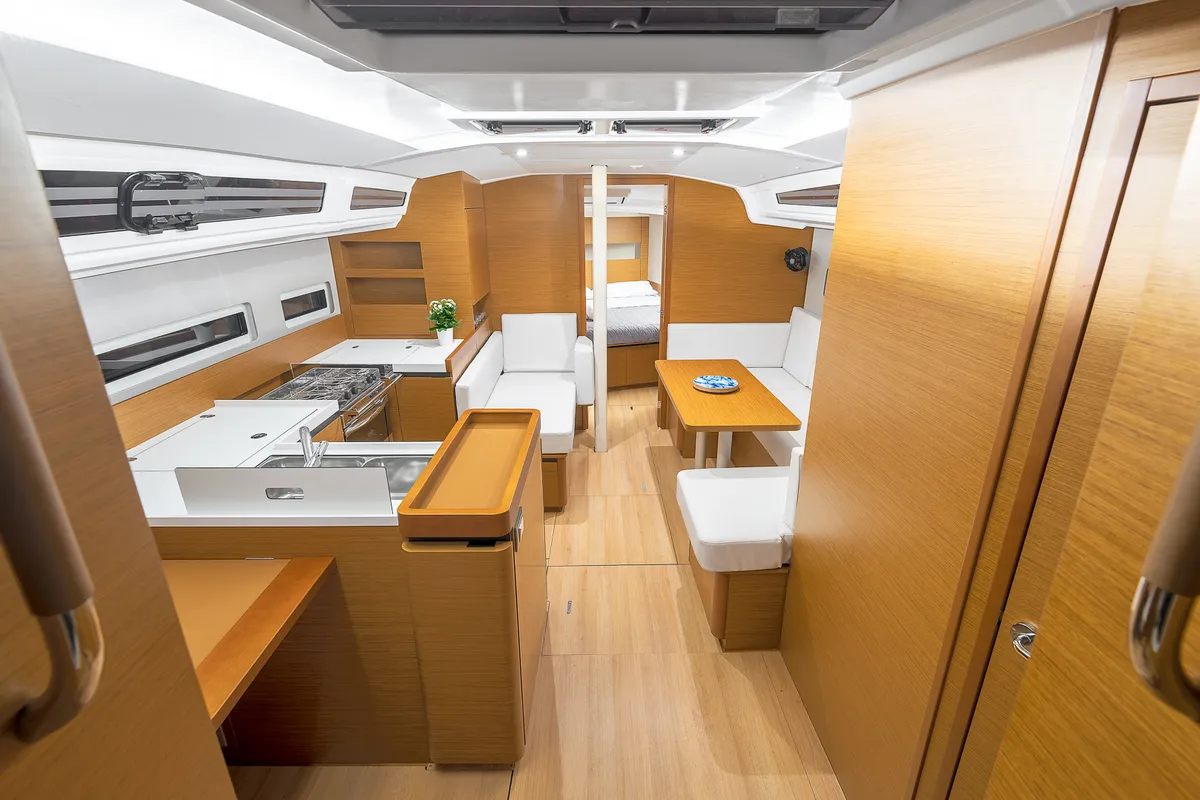 Salon of Irene, a Jeanneau Sun Odyssey 410 sailboat at Athens, Greece