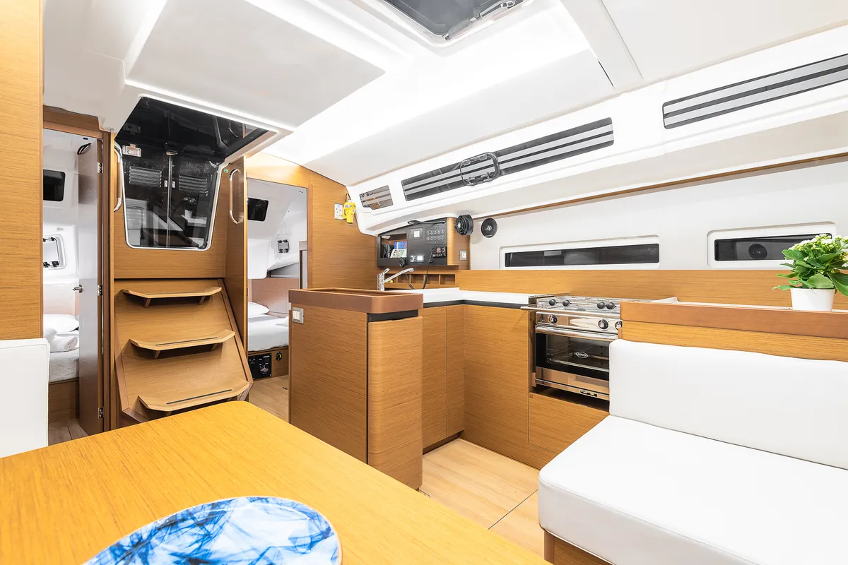 Galley of Irene, a Jeanneau Sun Odyssey 410 sailboat at Athens, Greece