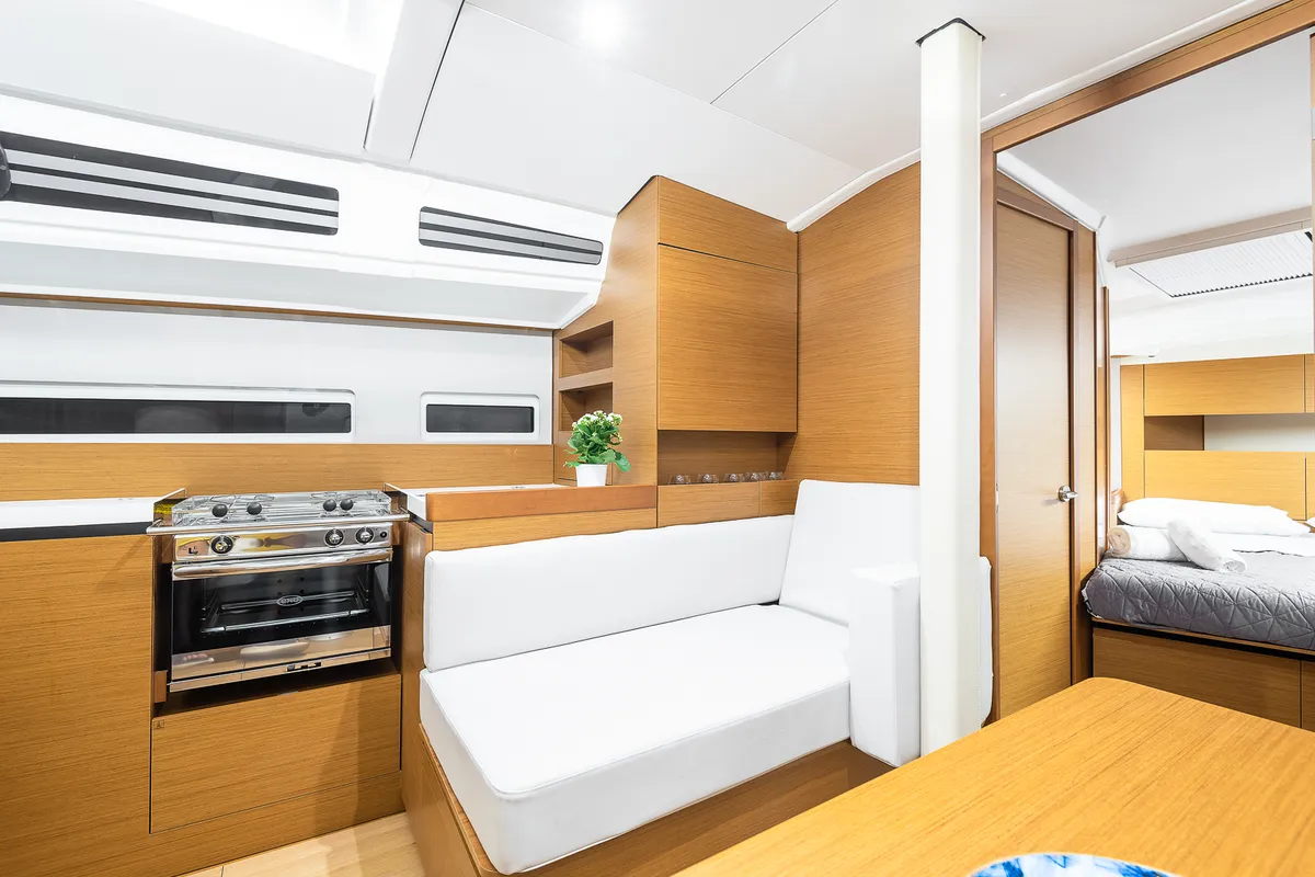 Galley of Irene, a Jeanneau Sun Odyssey 410 sailboat at Athens, Greece