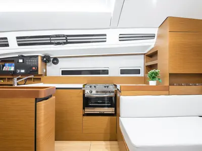 Galley of Irene, a Jeanneau Sun Odyssey 410 sailboat at Athens, Greece