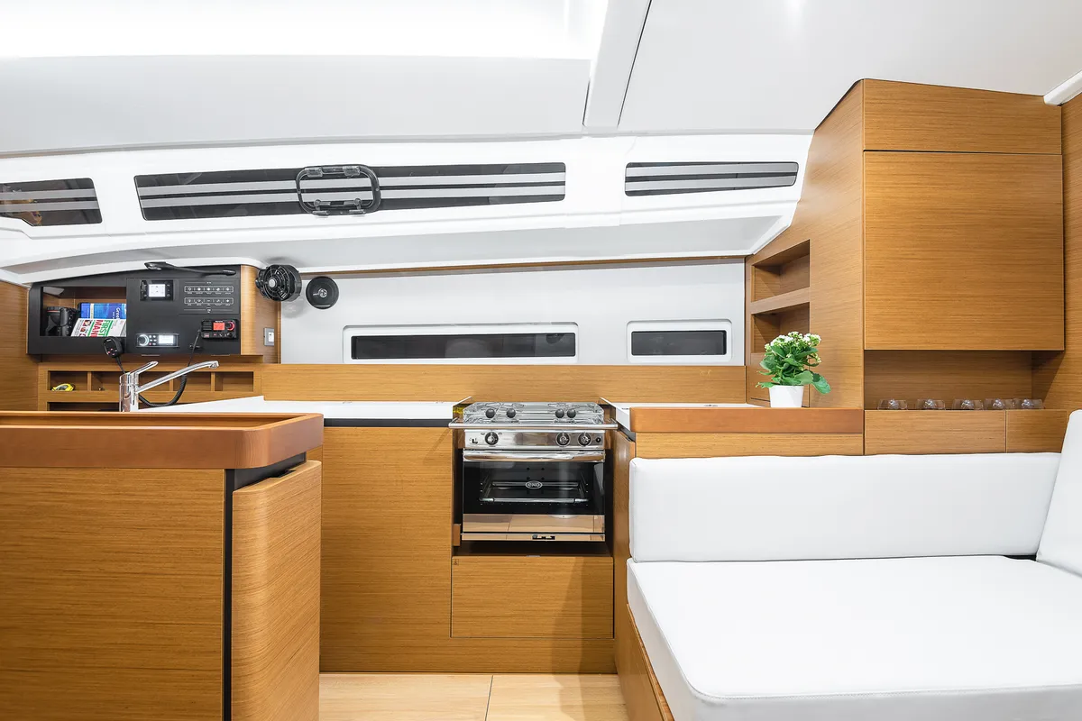 Galley of Irene, a Jeanneau Sun Odyssey 410 sailboat at Athens, Greece