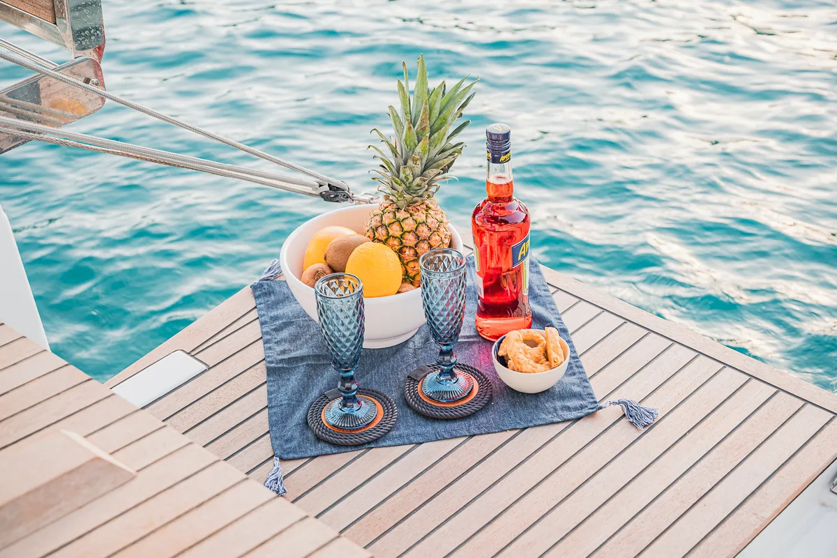 Deck of Irene, a Jeanneau Sun Odyssey 410 sailboat at Athens, Greece