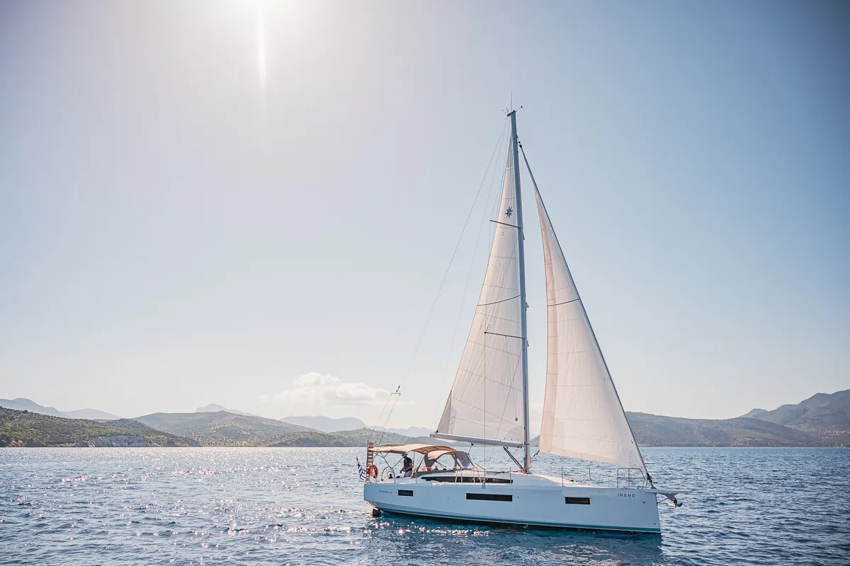 Exterior view of Irene, a Jeanneau Sun Odyssey 410 sailboat at Athens, Greece